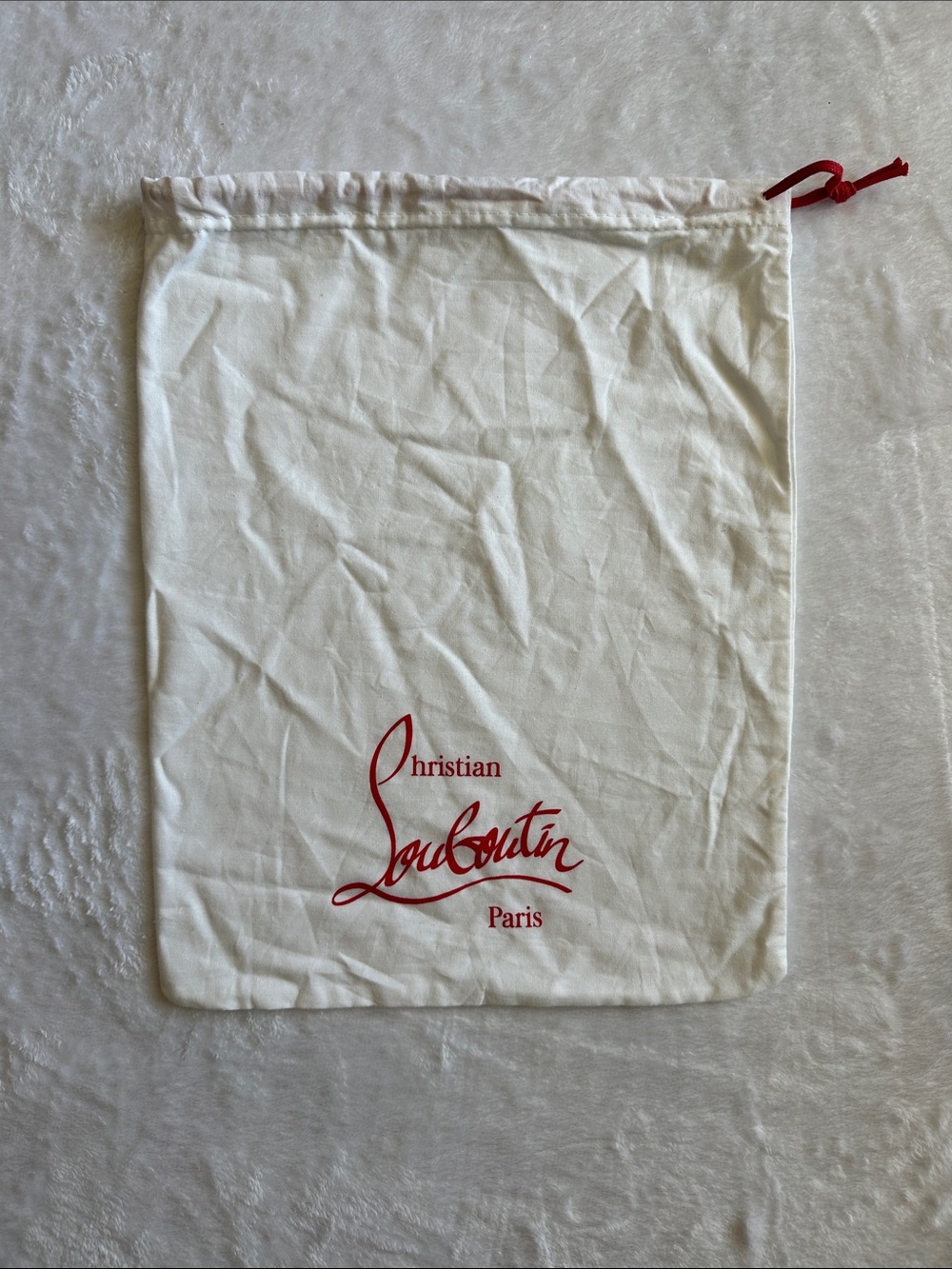 Christian Louboutin White Cotton Dust Bag with Red Logo